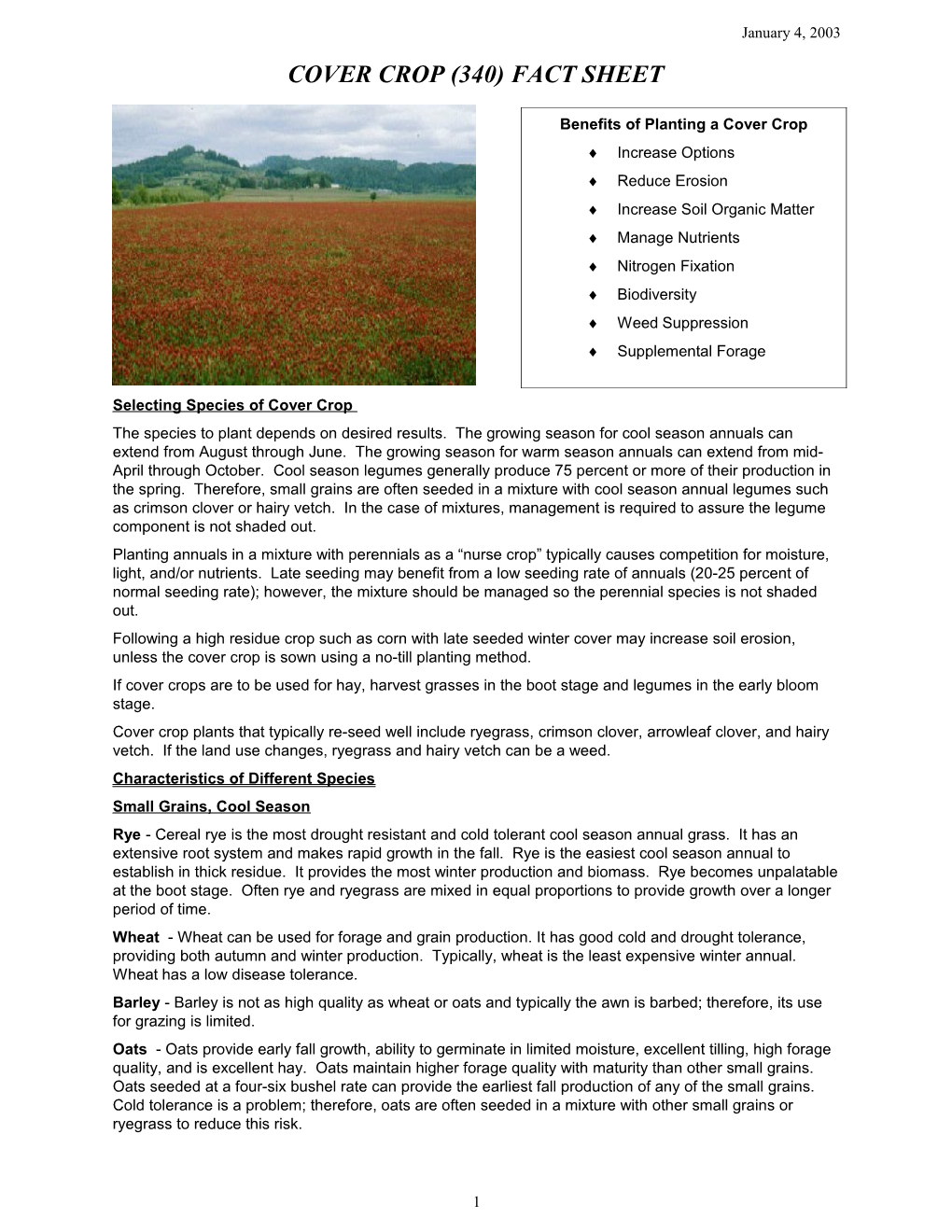 Selecting Species of Cover Crop