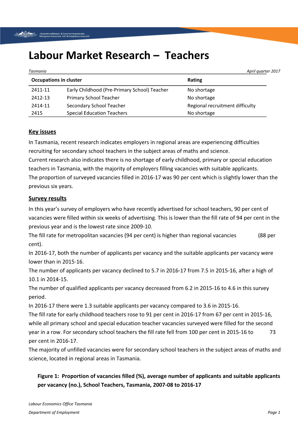 Labour Market Research Teachers Tasmania