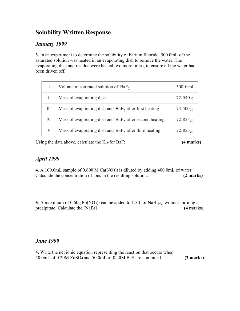 Solubility Written Response