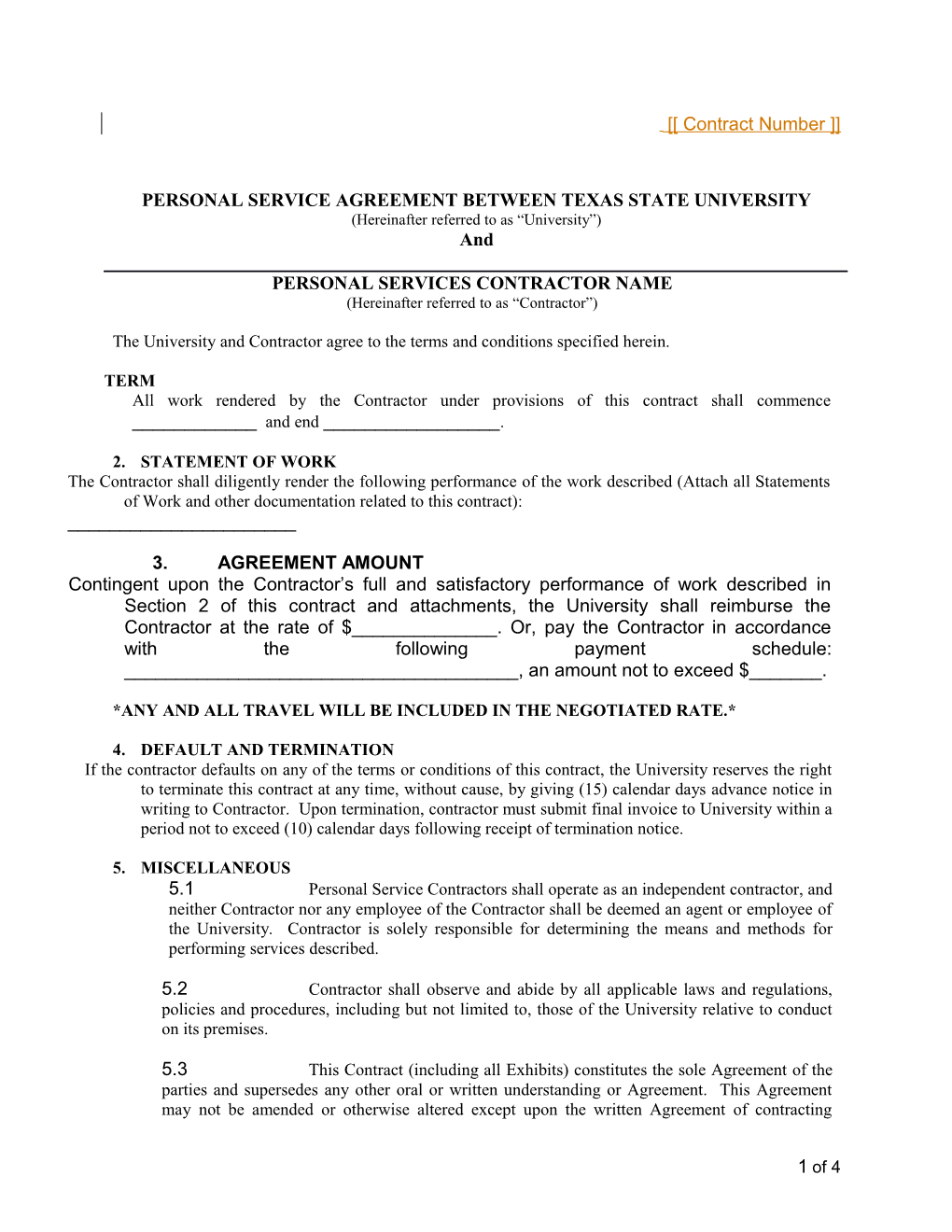 Personal Service Agreement Between Texas State University