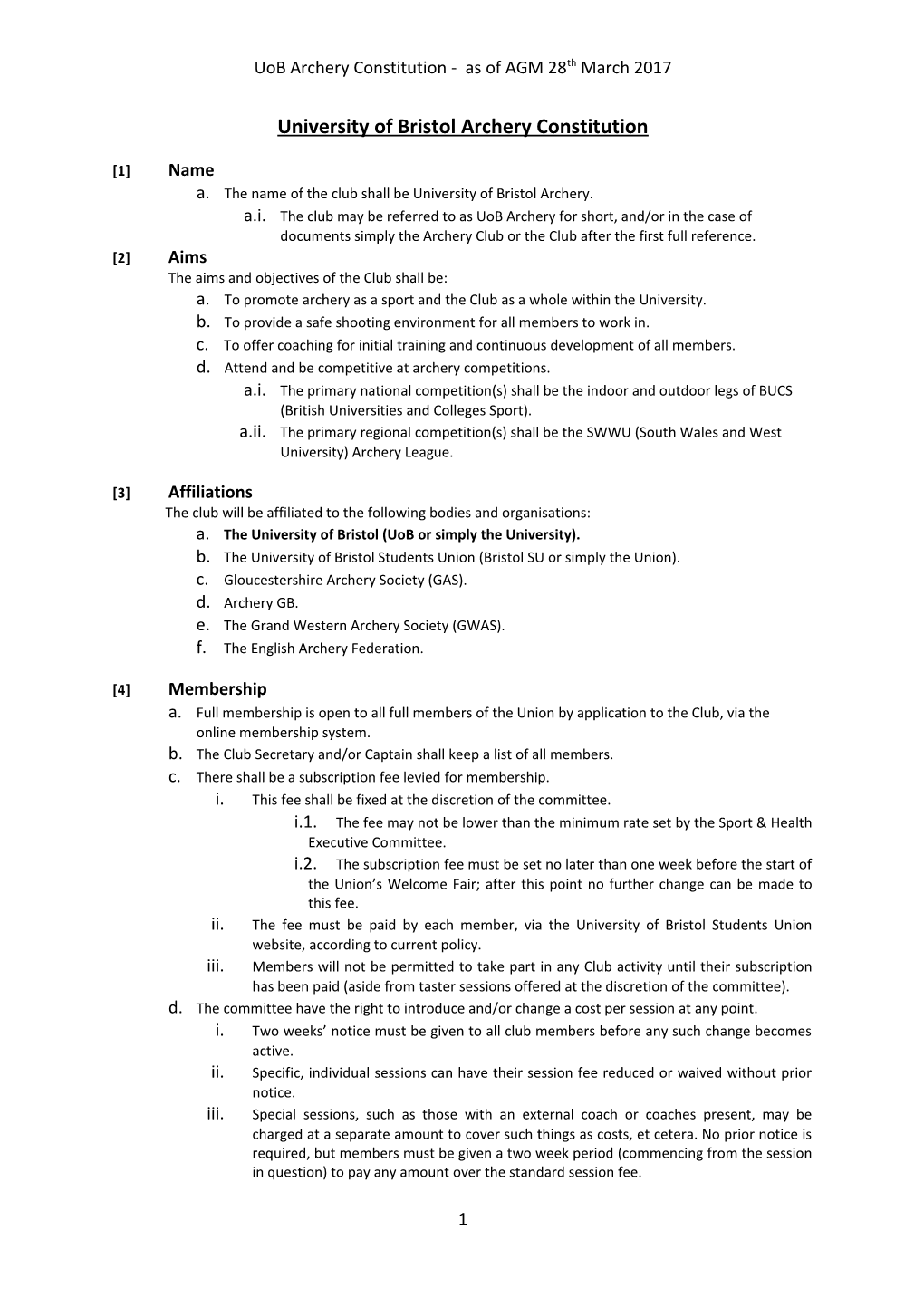 University of Bristol Archery Constitution