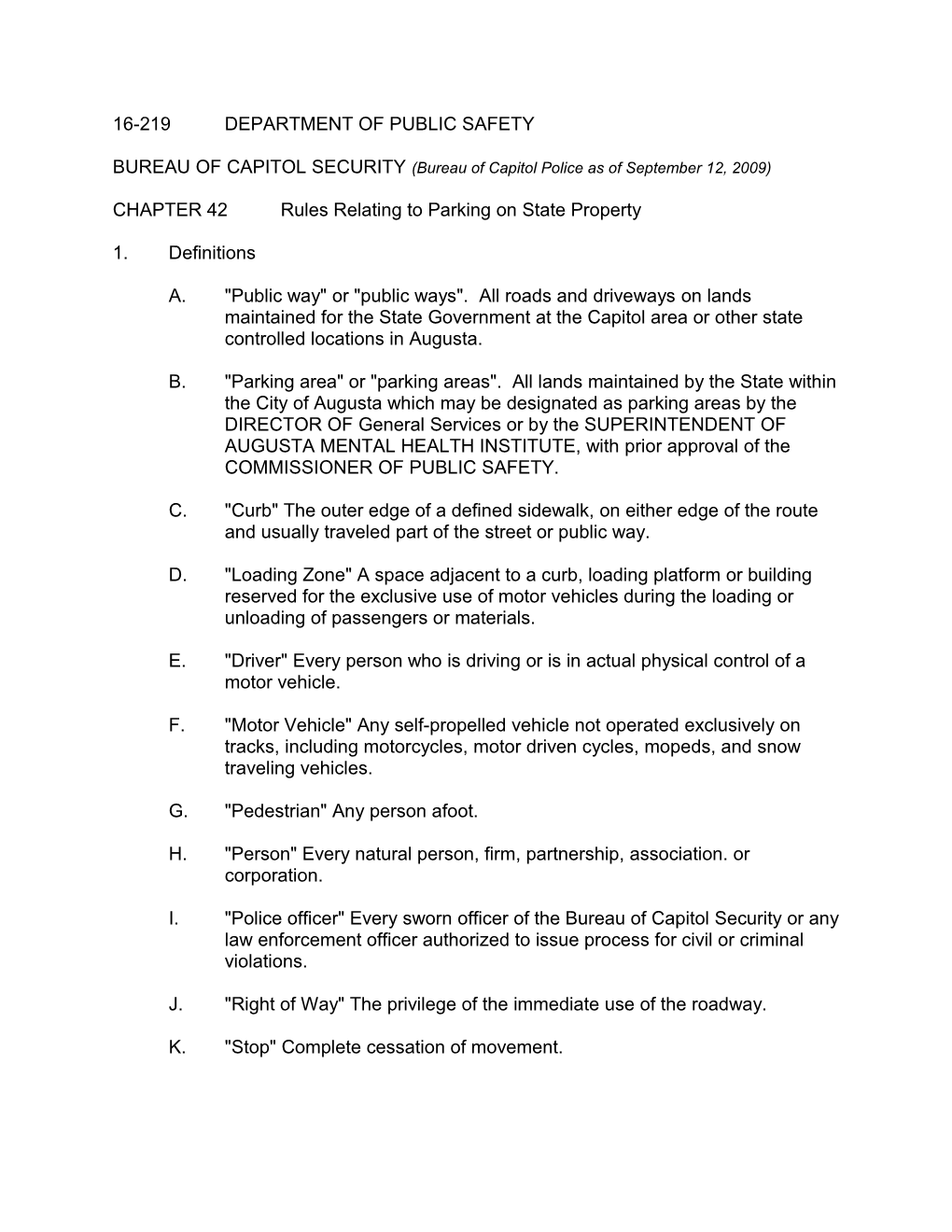 CHAPTER 42 Rules Relating to Parking on State Property