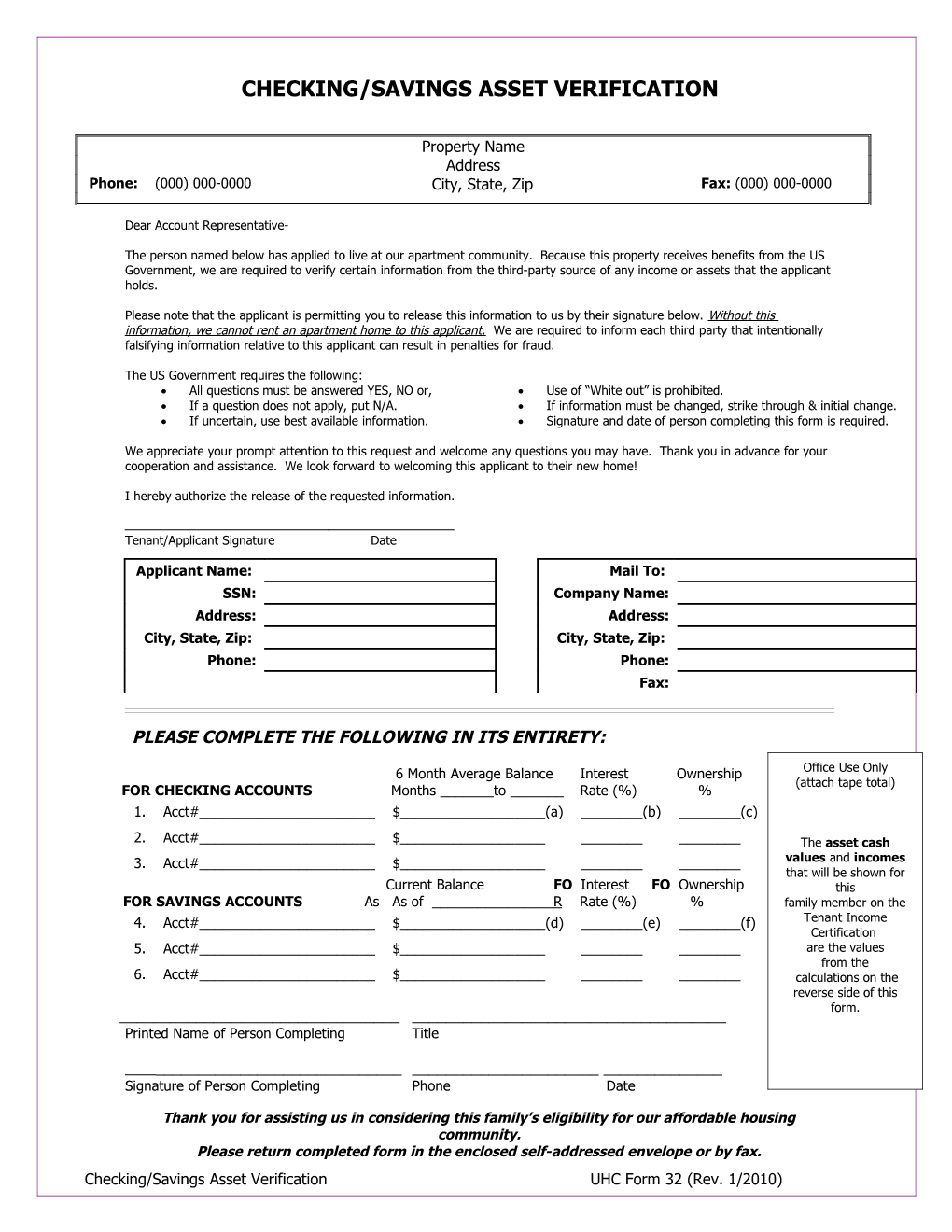 Checking Account Asset Verification