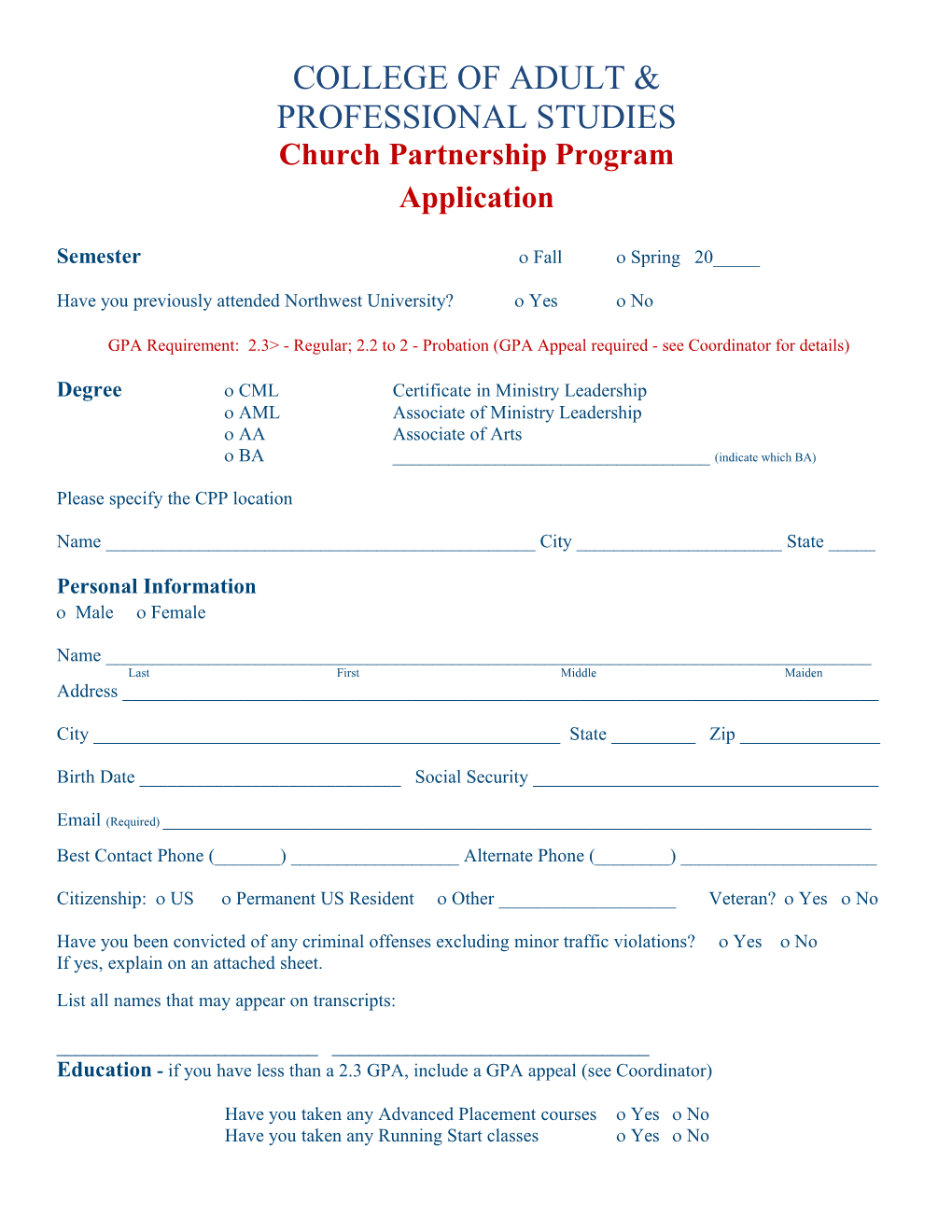 Church Partnership Program