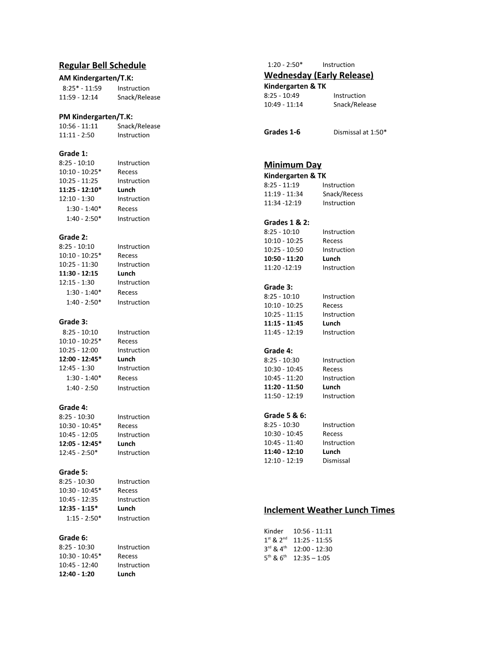 Regular Bell Schedule