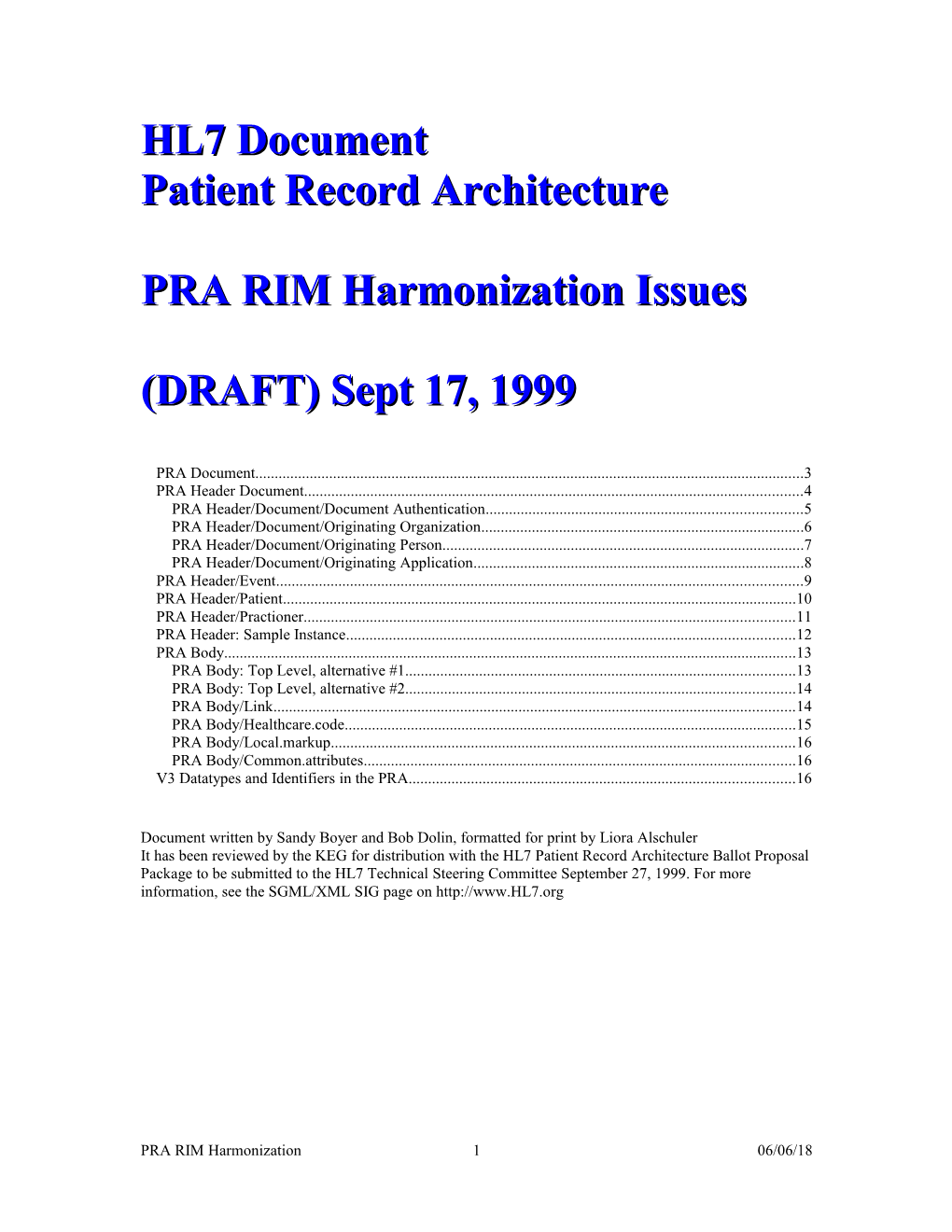PRA RIM Harmonization Issues