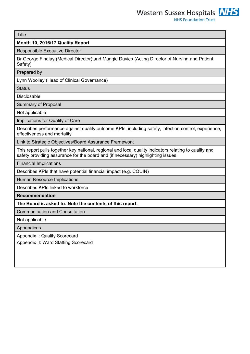 1.1This Report Brings Together Key National, Regional and Local Quality Indicators Relating