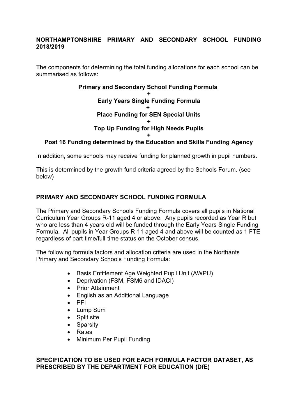 Primary and Secondary School Funding Formula from April 2013