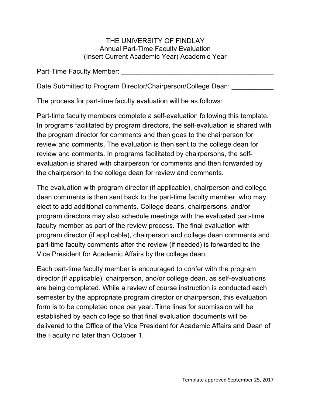 Evaluation Template for Part-Time Faculty