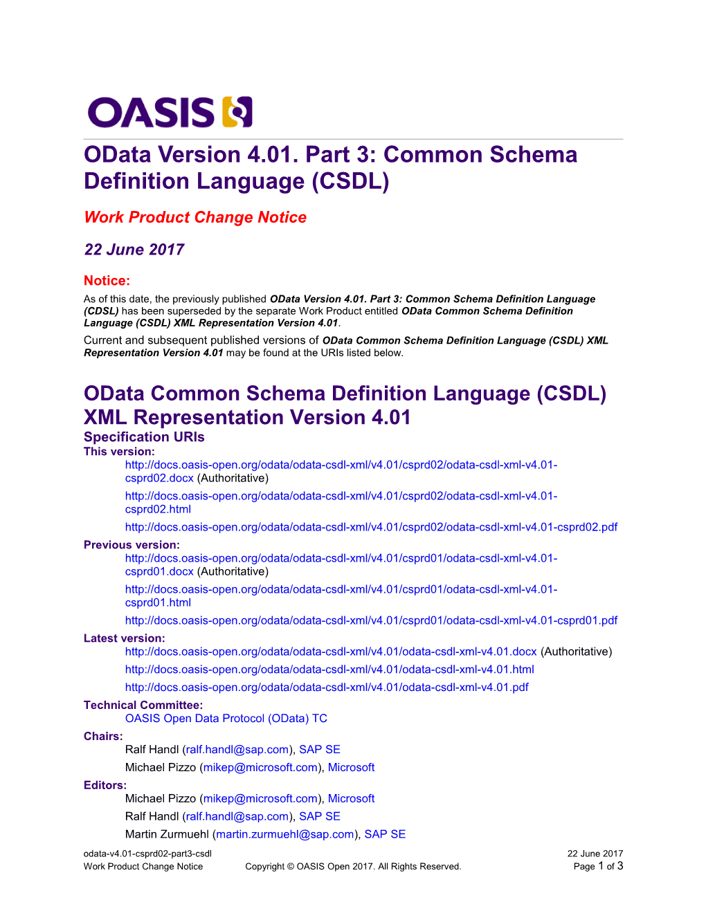 Odata Version 4.01. Part 3: Common Schema Definition Language (CSDL)