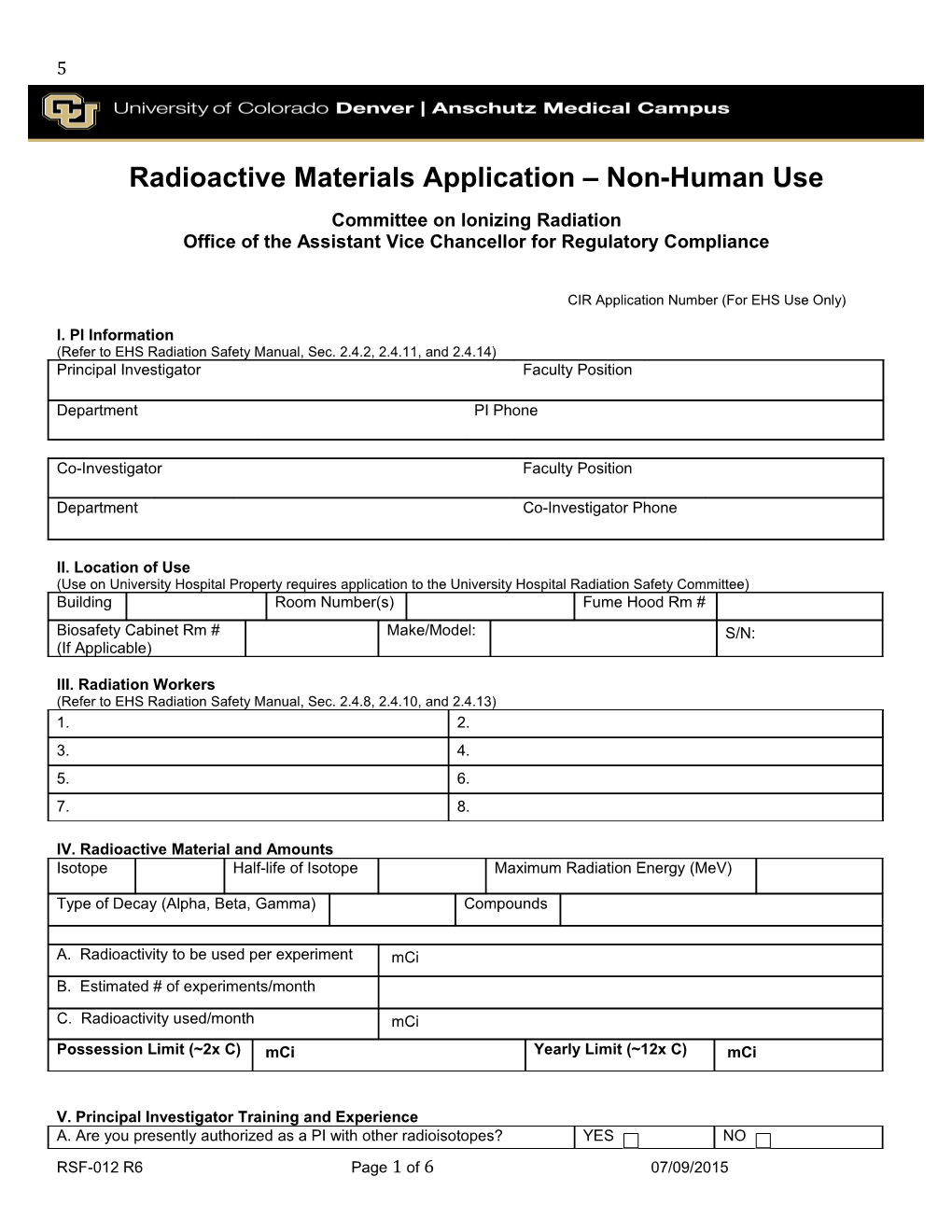 RAM App Non-Human Use RSF-012 R6