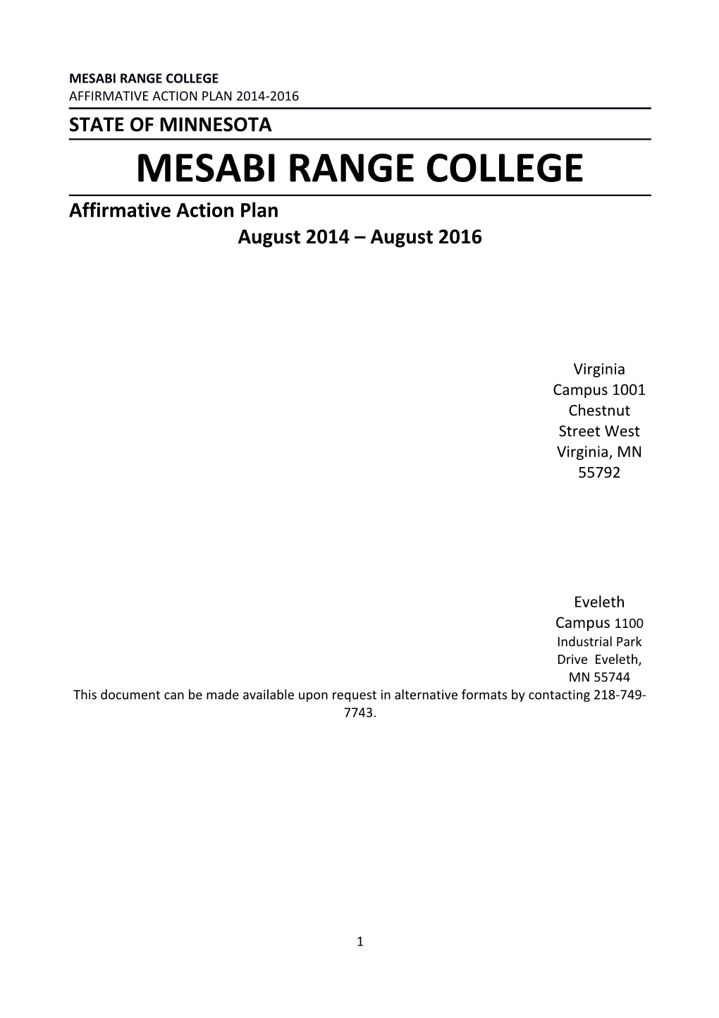 State of Minnesota - (Agency Name) Affirmative Action Plan