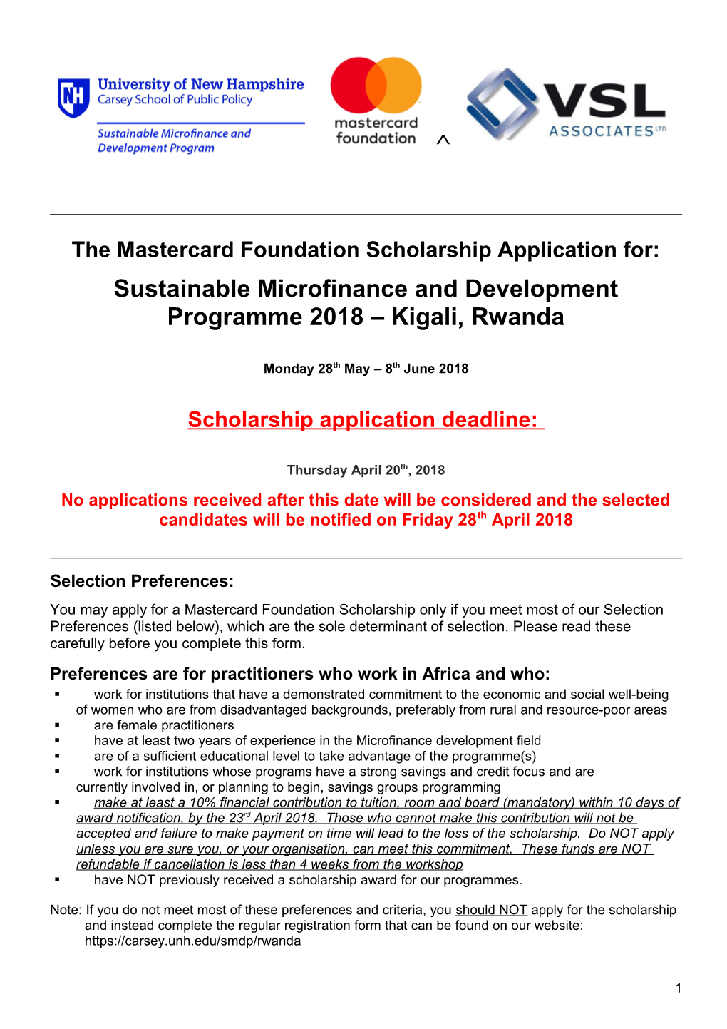 The Mastercard Foundation Scholarship Application For