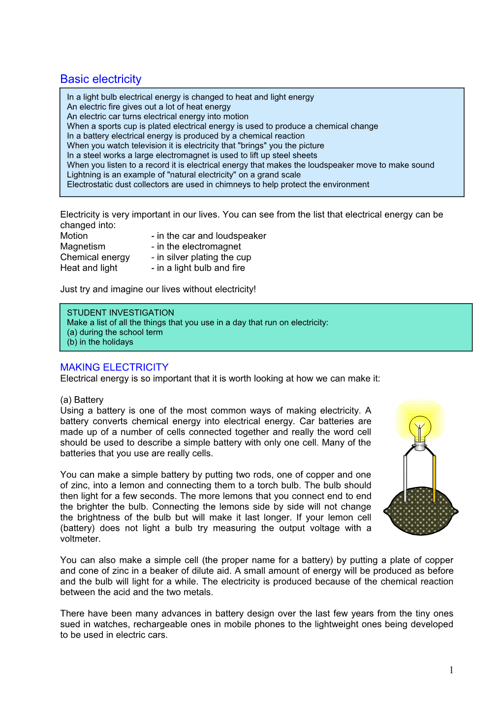 Electricity Basic Ideas