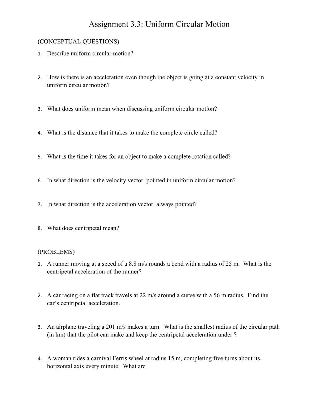 Assignment 3.3: Uniform Circular Motion