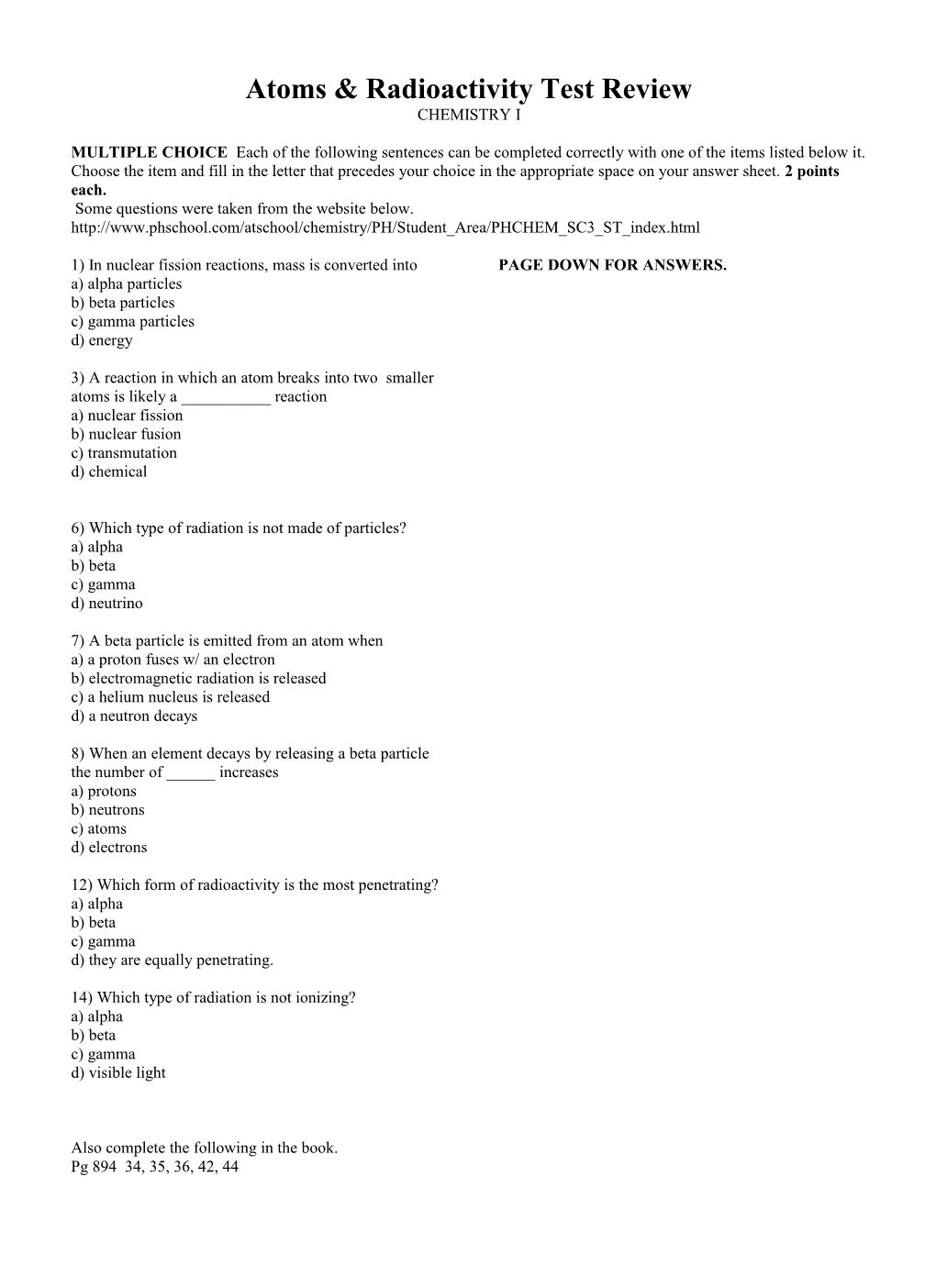 Atomic Composition Quiz