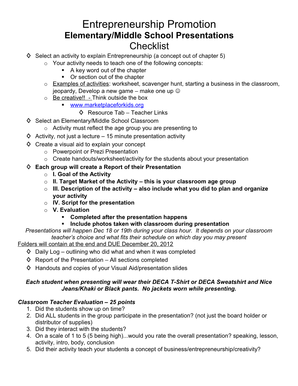 Checklist for Presentation