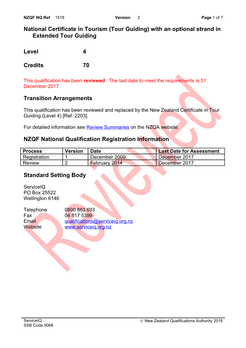 1518 National Certificate in Tourism (Tour Guiding) with an Optional Strand in Extended