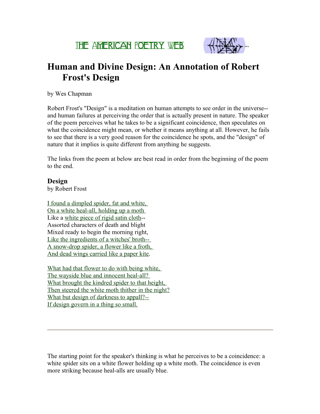 Human and Divine Design: an Annotation of Robert Frost's Design