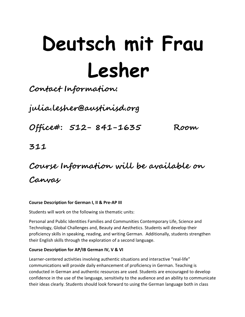 Deutsch Mit Frau Lesher