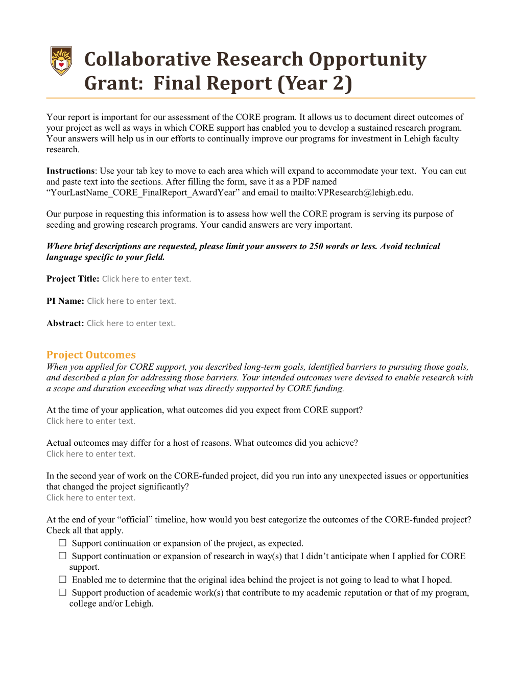 Collaborative Research Opportunity Grant: Final Report (Year 2)