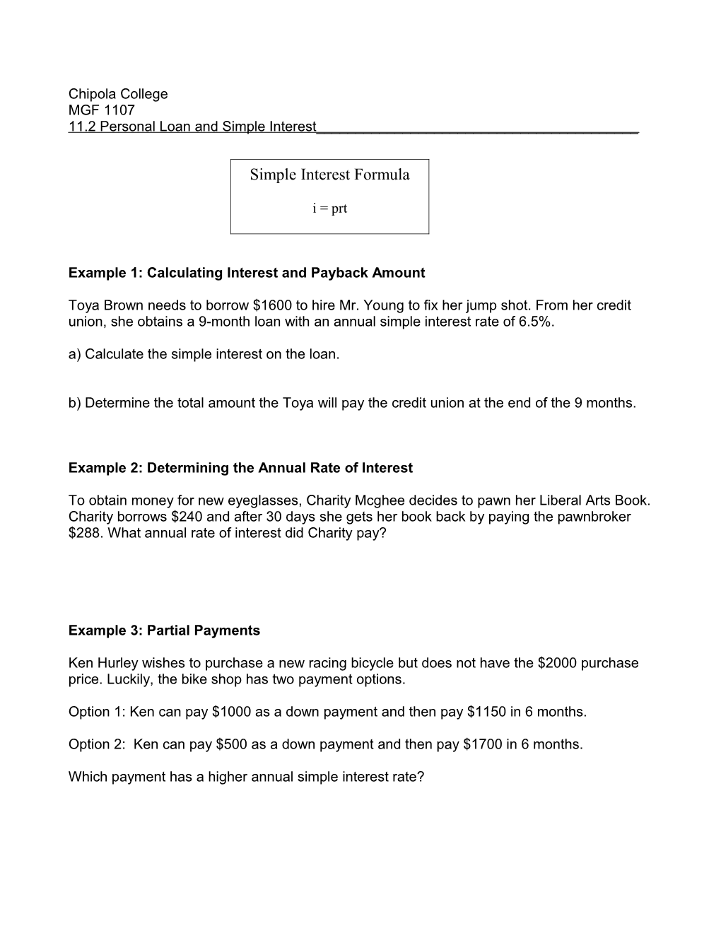 Example 1: Calculating Interest and Payback Amount