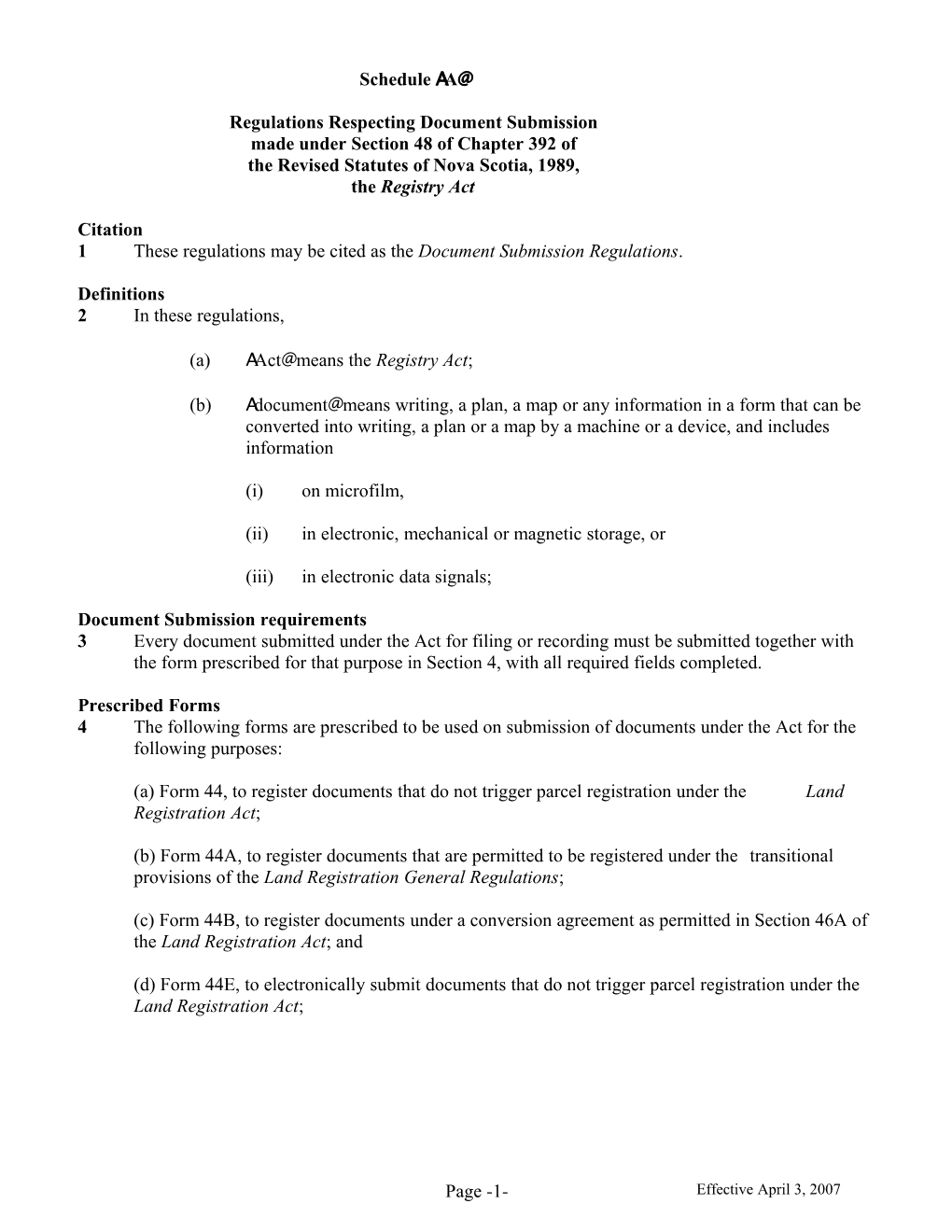 Regulations Respecting Document Submission