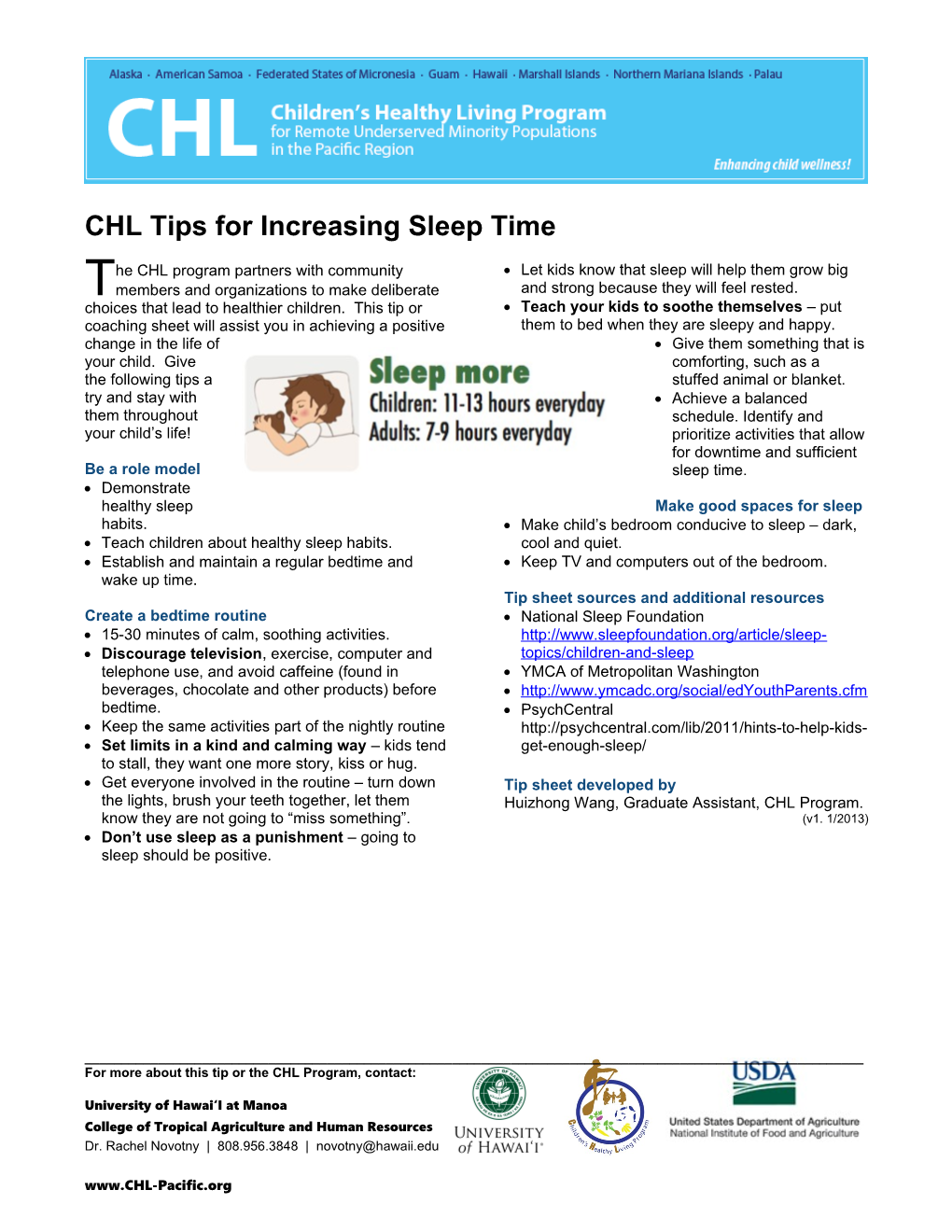 CHL Tips for Increasing Sleep Time