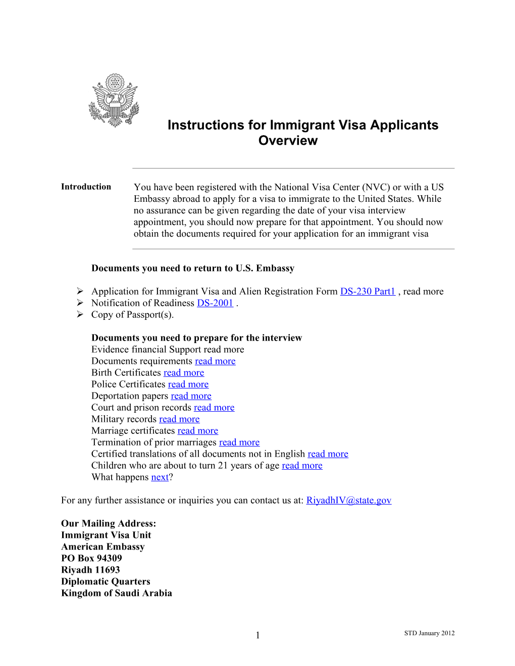 Instructions for Immigrant Visa Applicants