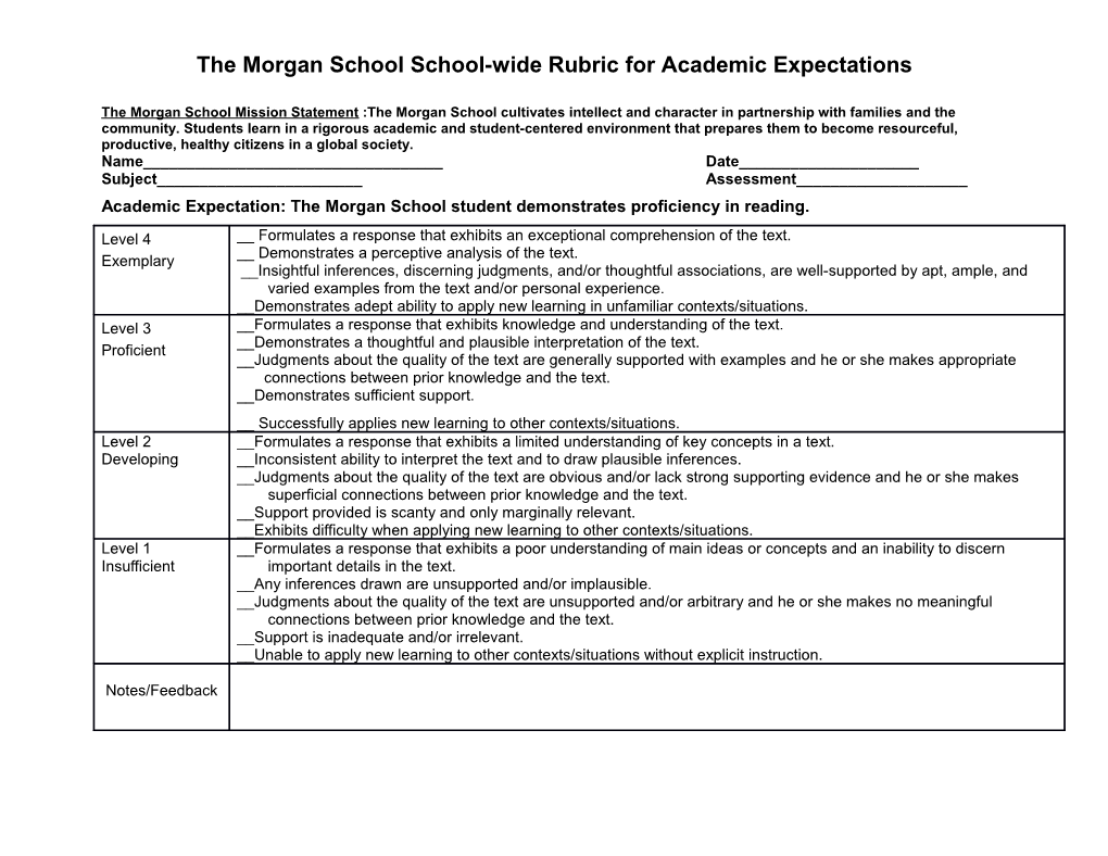 The Morgan School School-Wide Rubric for Academic Expectations