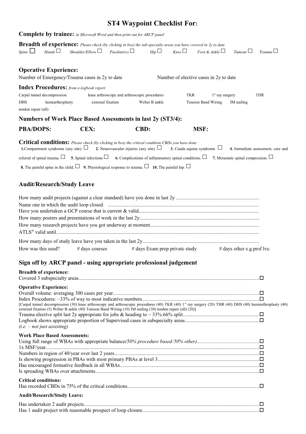 ST4 Waypoint Checklist For