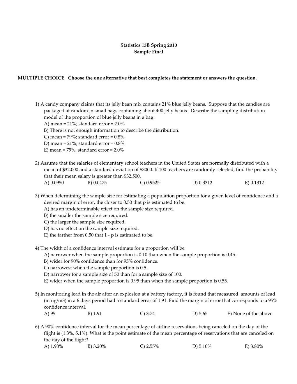 Statistics 13B Spring 2010