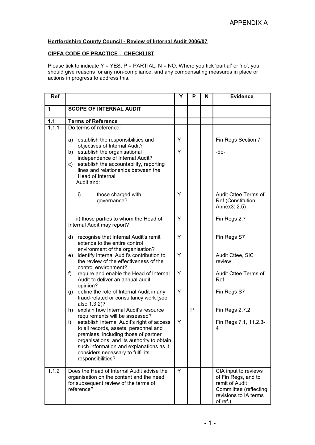 Hertfordshire County Council - Review of Internal Audit 2006/07