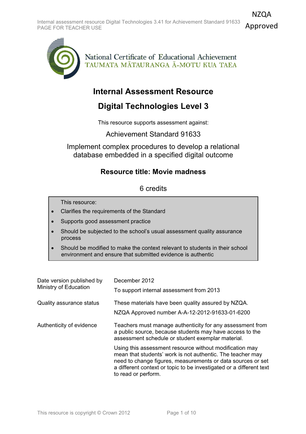 Level 3 Digital Technologies Internal Assessment Resource