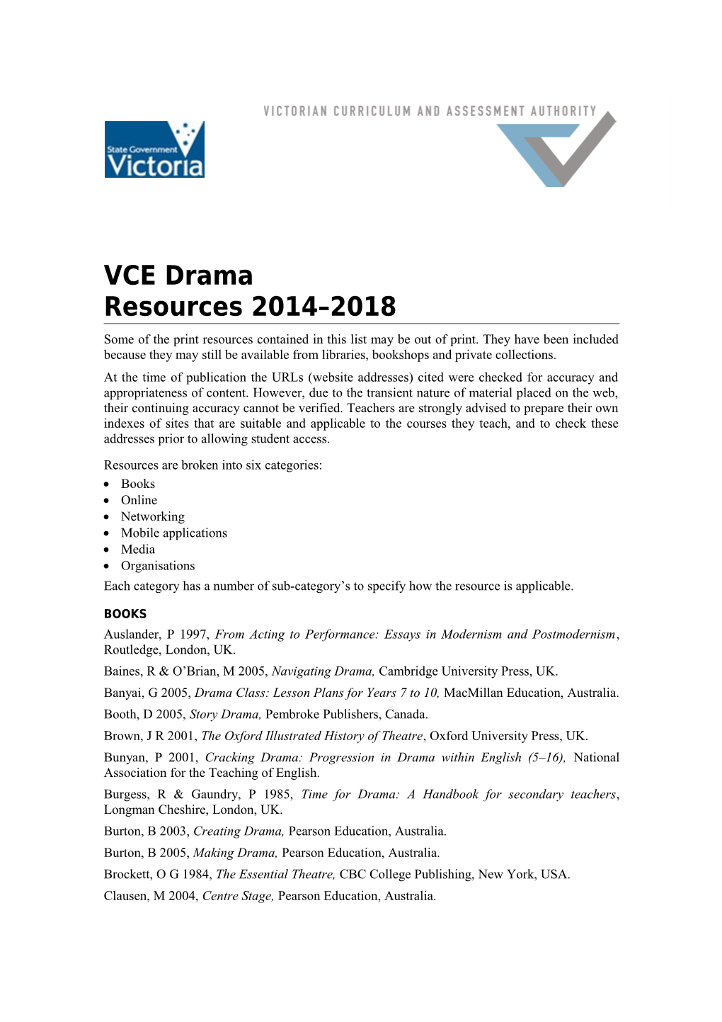 RESOURCES VCE Drama 2014 2018