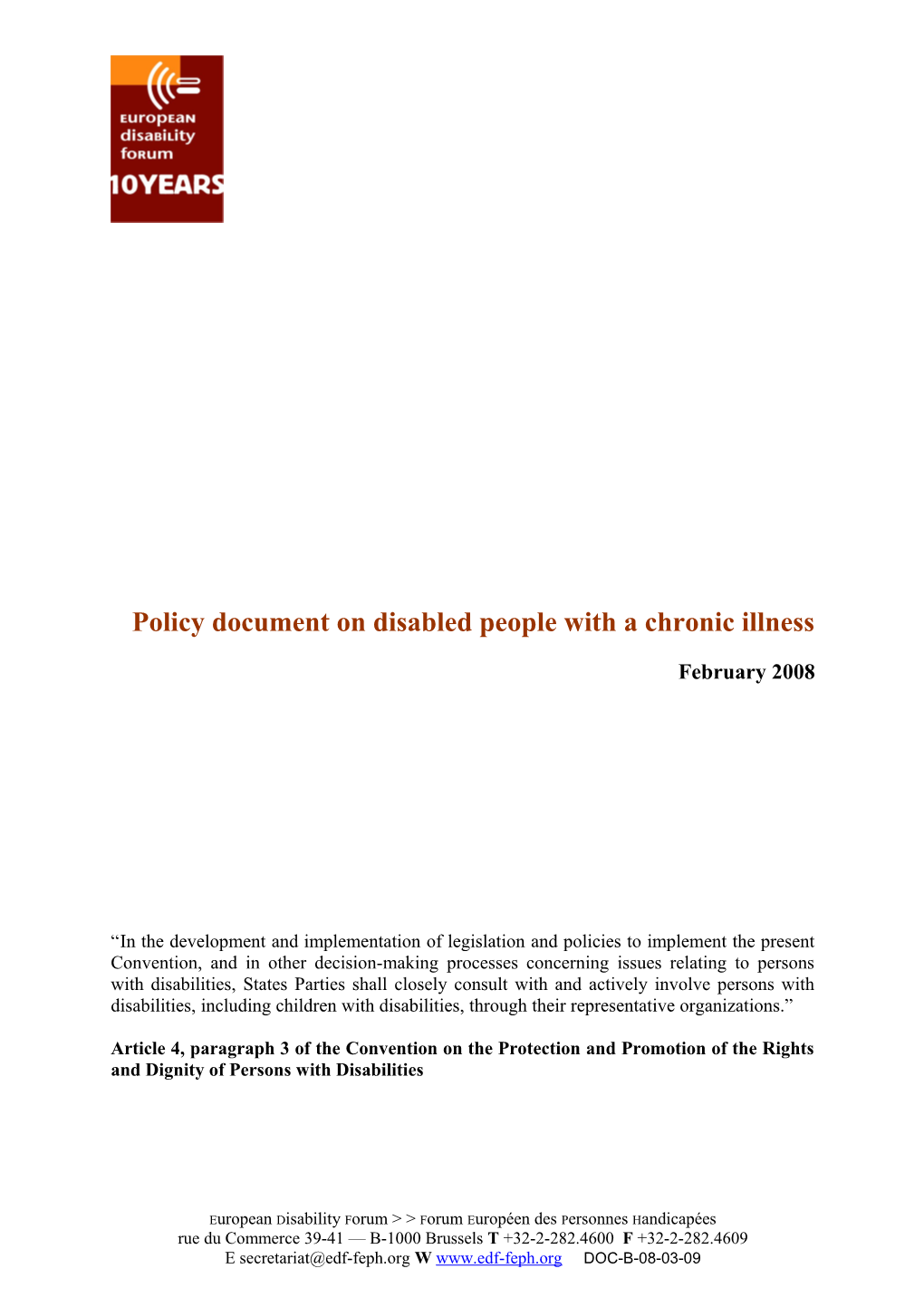 Policy Document on Disabled People with a Chronic Illness