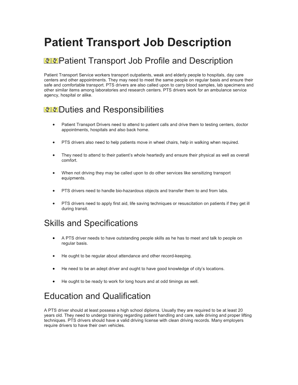 Patient Transport Job Description