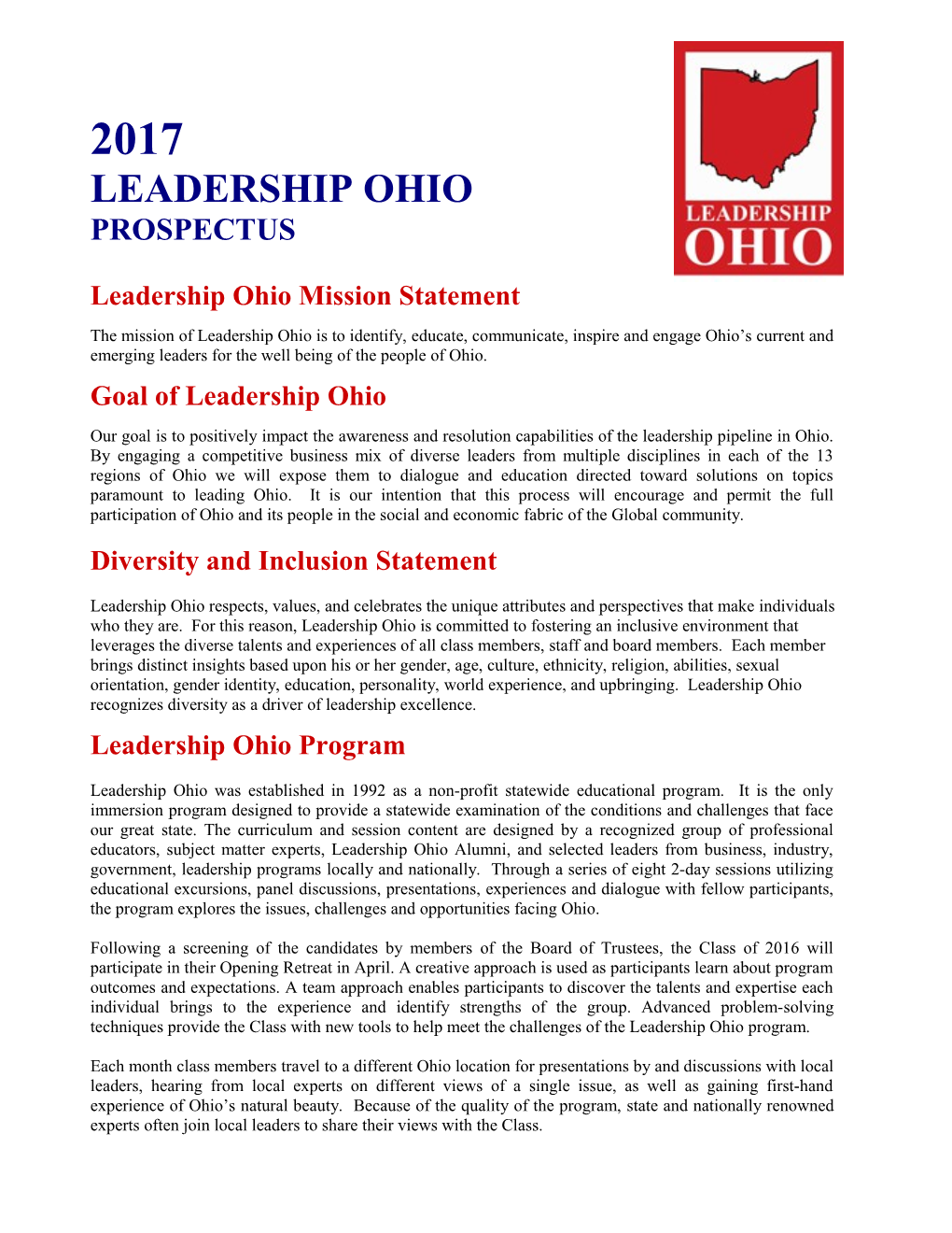 Leadership Ohio Application 2007 Class