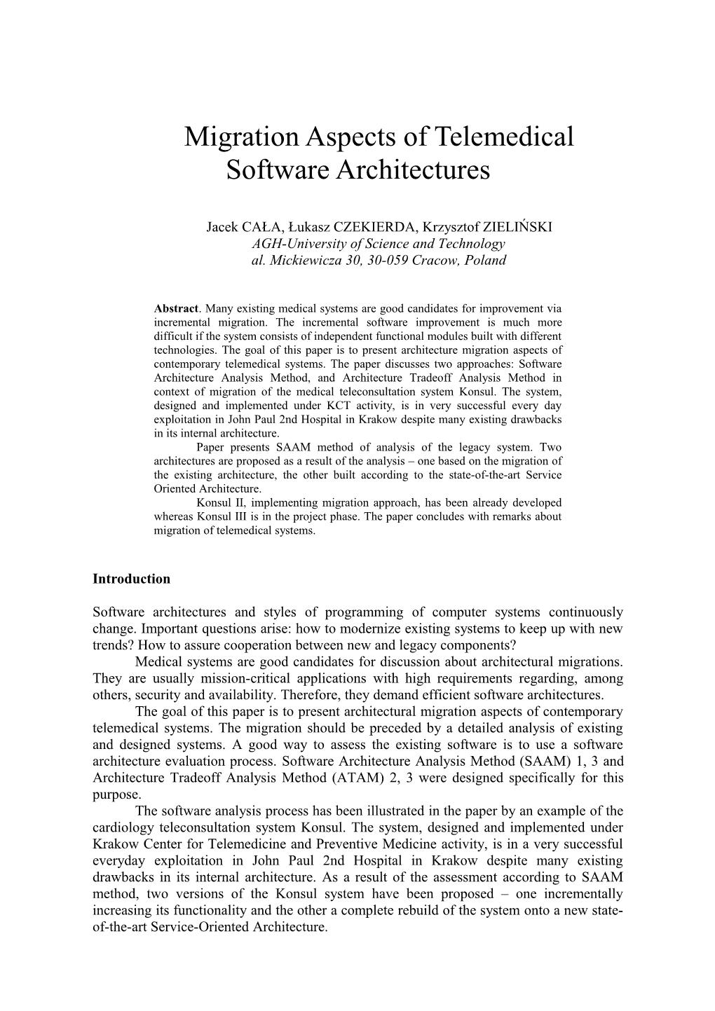 Migration Aspects of Telemedical Software Architectures