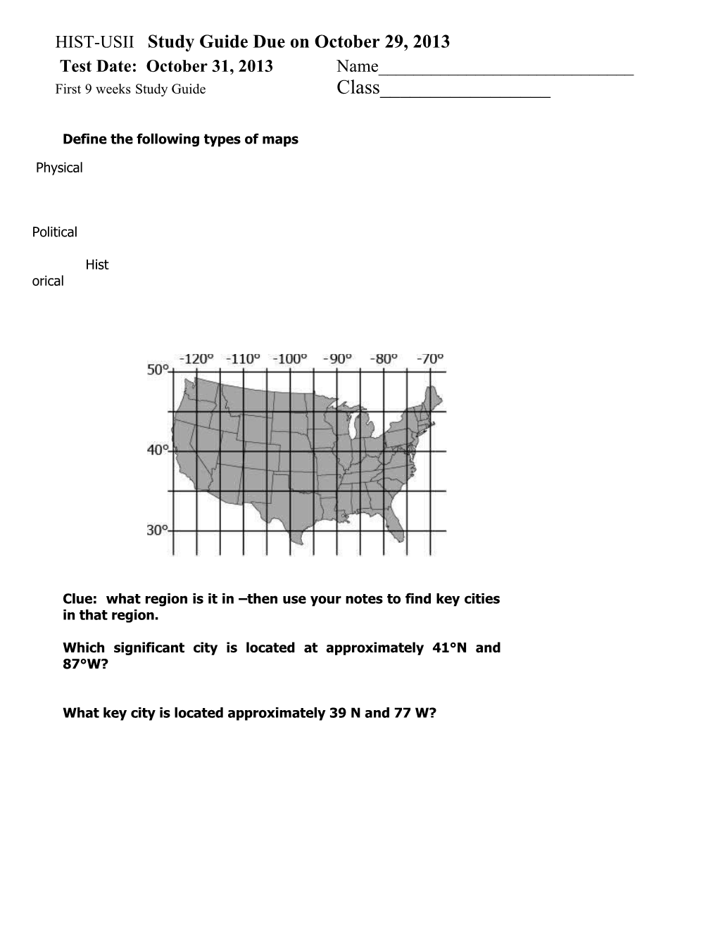 HIST-USII Exam E-0DKCGX First 9 Weeks Test 2013