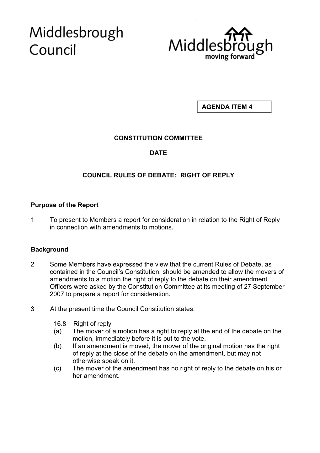 Council Rules of Debate: Right of Reply