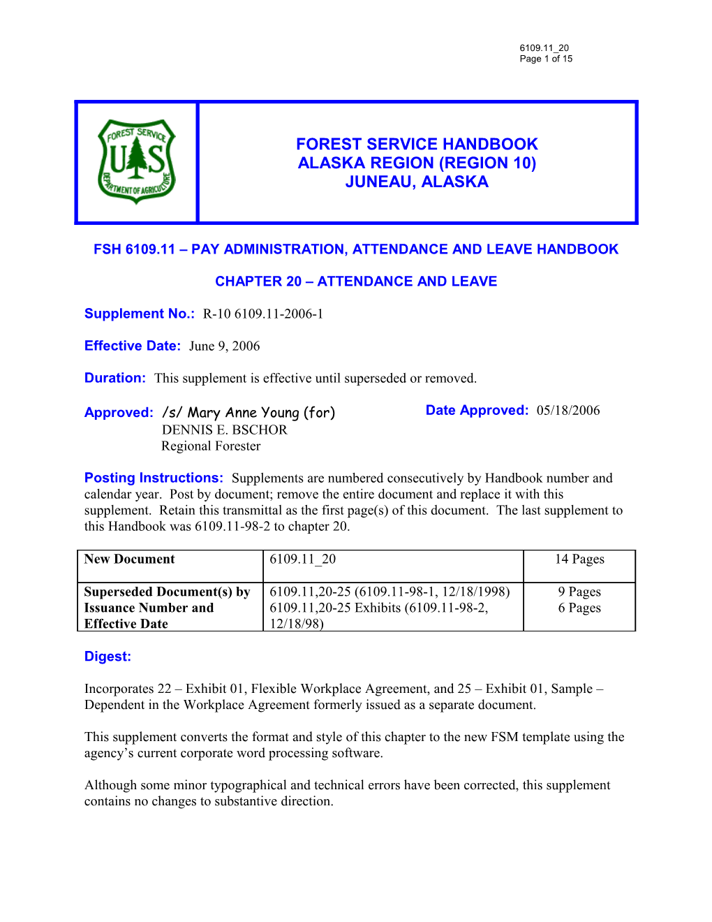 Fsh 6109.11 Pay Administration, Attendance and Leave Handbook