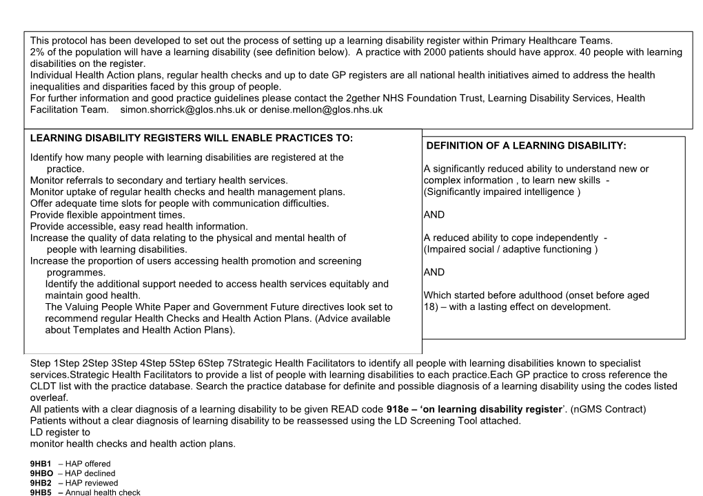 Template for Identifying Patients with a Learning Disability in Primary Care