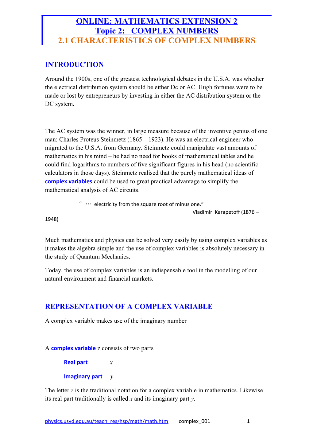 Mathematics Extension 2 Complex Numbers