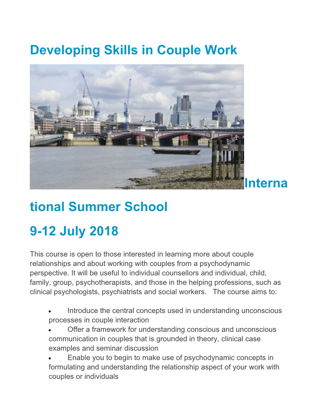Developing Skills in Couple Work International Summer School