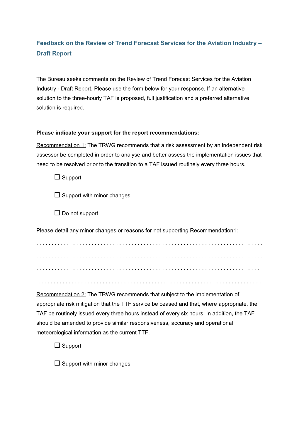 Feedback on the Review of Trend Forecast Services for the Aviation Industry Draft Report