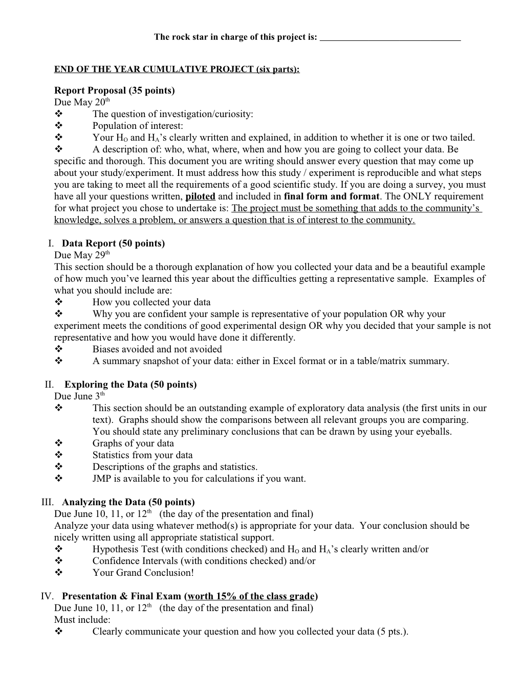 END of the YEAR CUMULATIVE PROJECT (Five Parts)