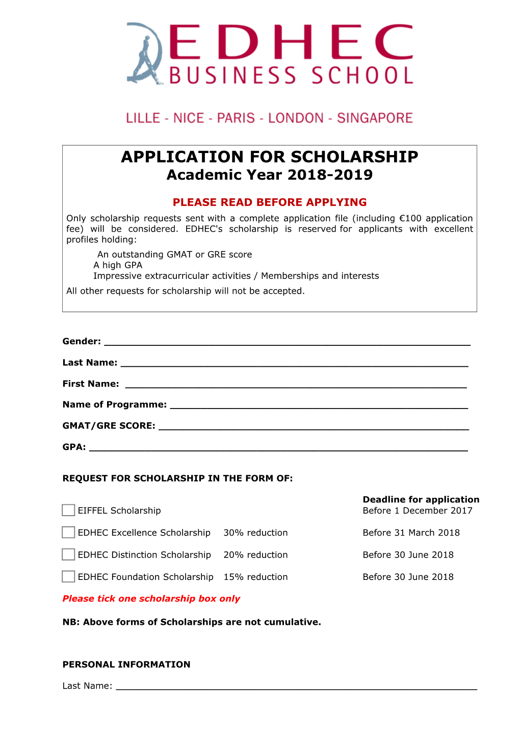 Application for Scholarship