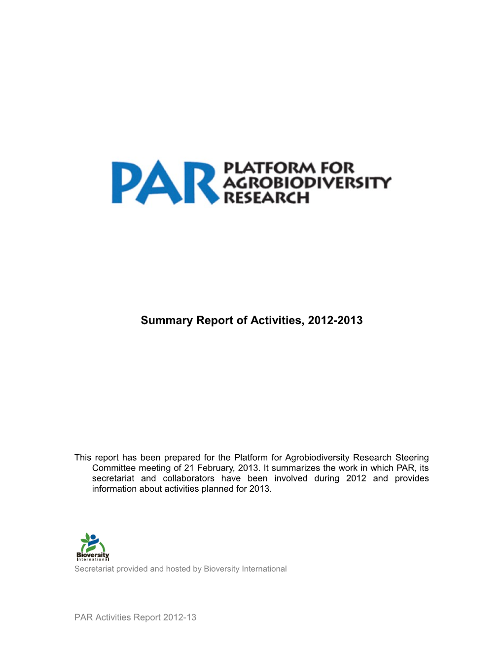 Summary Report of Activities, 2012-2013