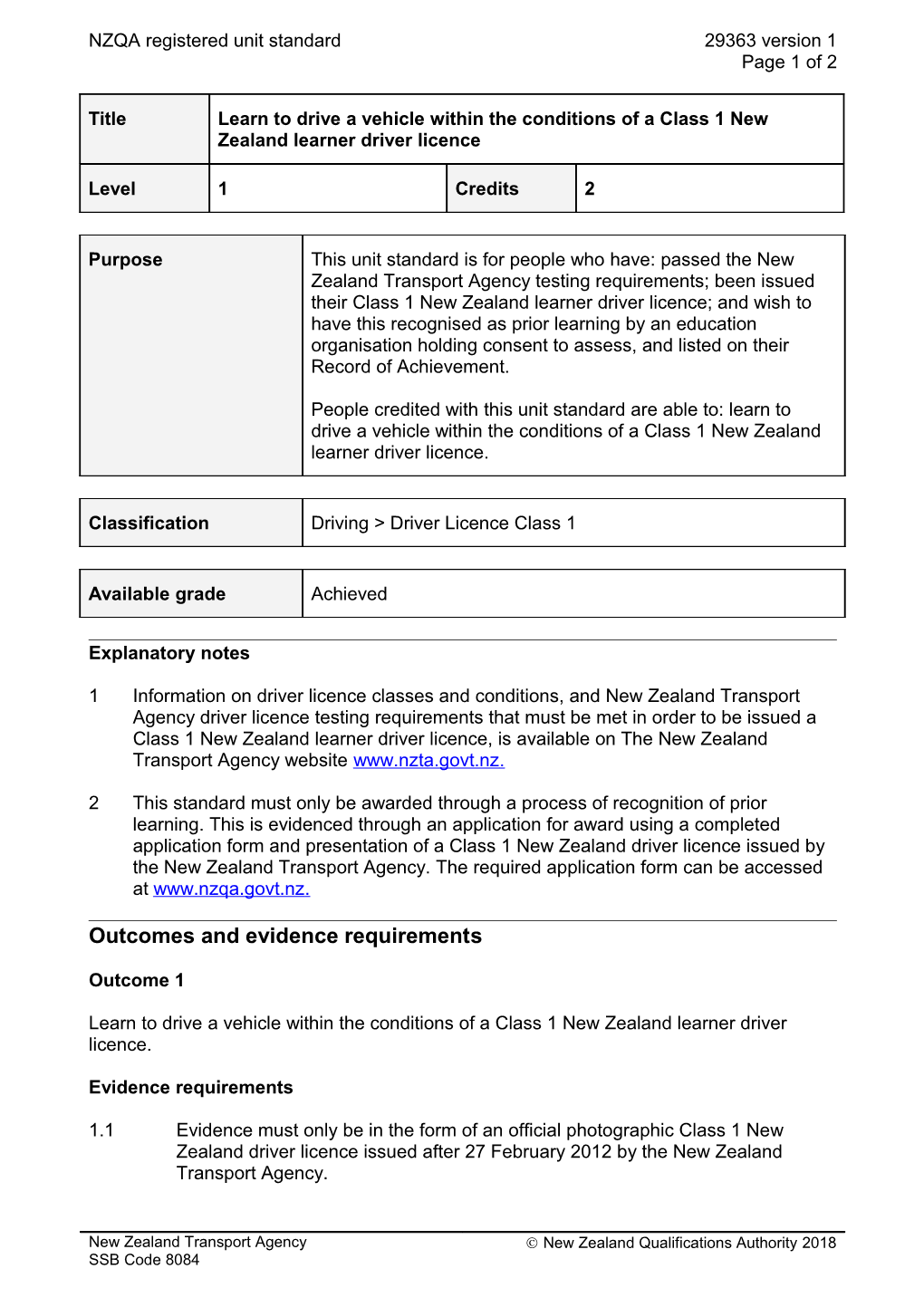 29363 Learn to Drive a Vehicle Within the Conditions of a Class 1 New Zealand Learner Driver